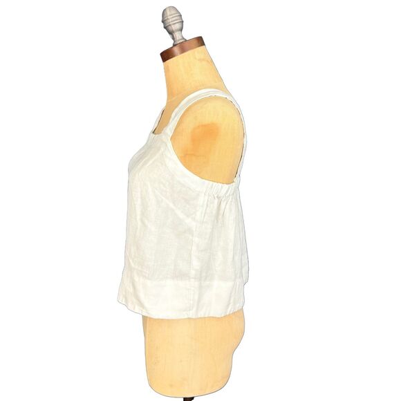 MADEWELL Contrast-Stitch Squareneck Top 100% Linen M Salt White Tank NWT B83 - Picture 5 of 6